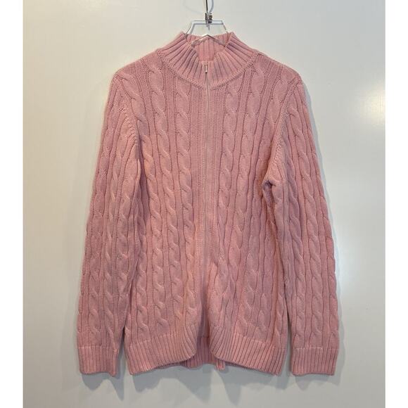 NWT Denim & Co. QVC Pink Full Zip Cable Knit Cardigan‎ Sweater Womens Large - Picture 2 of 6